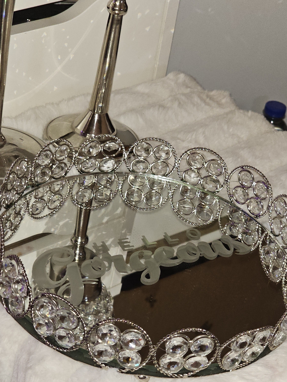 Silver Crystal Accent Sconces And Tray. Tray w/ Hello Gorgeous/ 3 Pcs - Picture 9 of 9